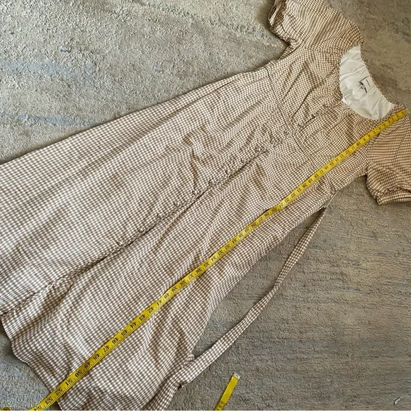 Reformation NWT Roland Dress Anzo Check Tan White Gingham Maxi Puff Sleeves: XL - Picture 9 of 11